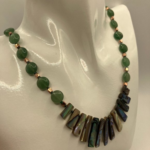NEW Abalone Paua Natural Shell Graduated Necklace + Aventurine, Copper 20 inches - Picture 7 of 8